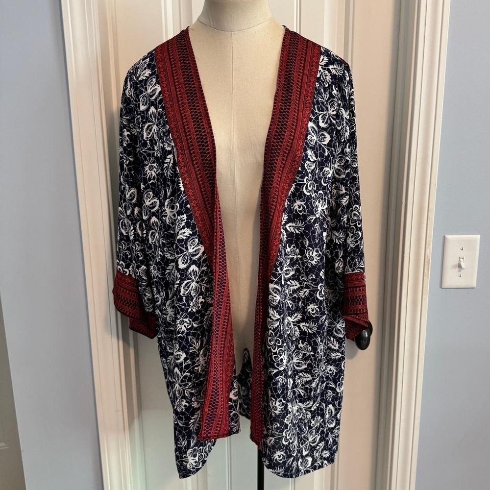New MTS Medium Blue Floral Kimono Topper Cardigan ~ Boho Festival Peasant